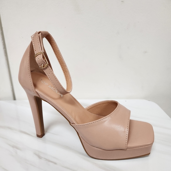Nude Platform Stiletto Peep Toe Heels - Picture 2 of 8